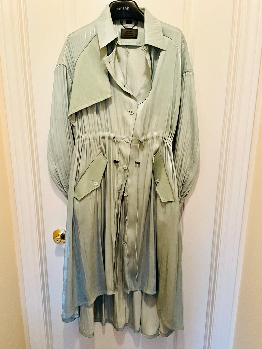 RUDSAK iridescent Sage Green Pleated High-Low One-size Coat Dress